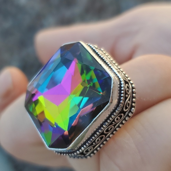 Handmade Jewelry - New Amazing Mystic Topaz 925 Silver Statement Ring.
